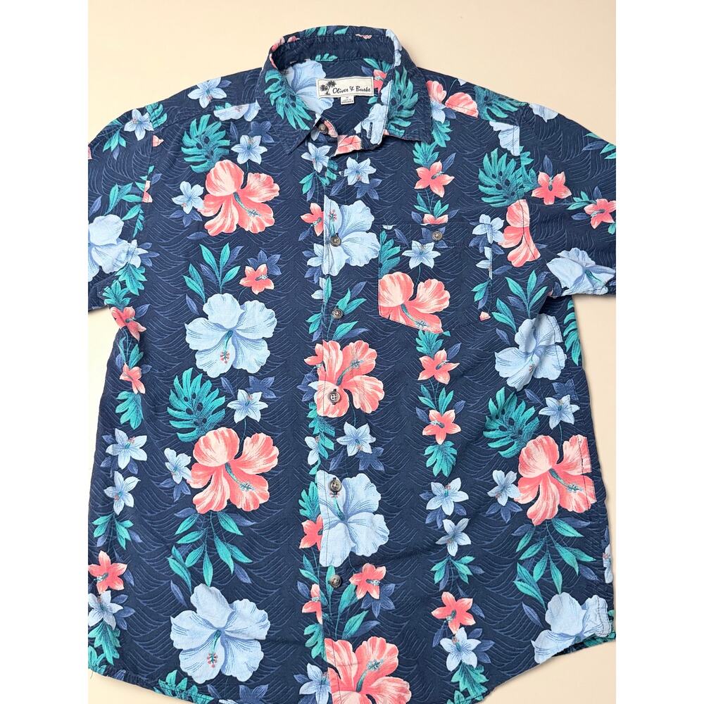 Oliver & Burke Navy Hibiscus Hawaiian Shirt Sz S